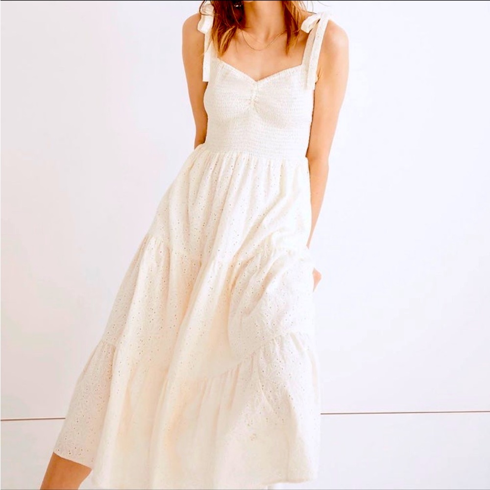 Madewell Lucie Eyelet Tie-Strap Tiered Midi Dress XS NWT